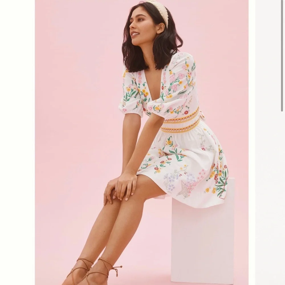 Anthropologie Deep V Floral Mini Dress - Picture 4 of 8